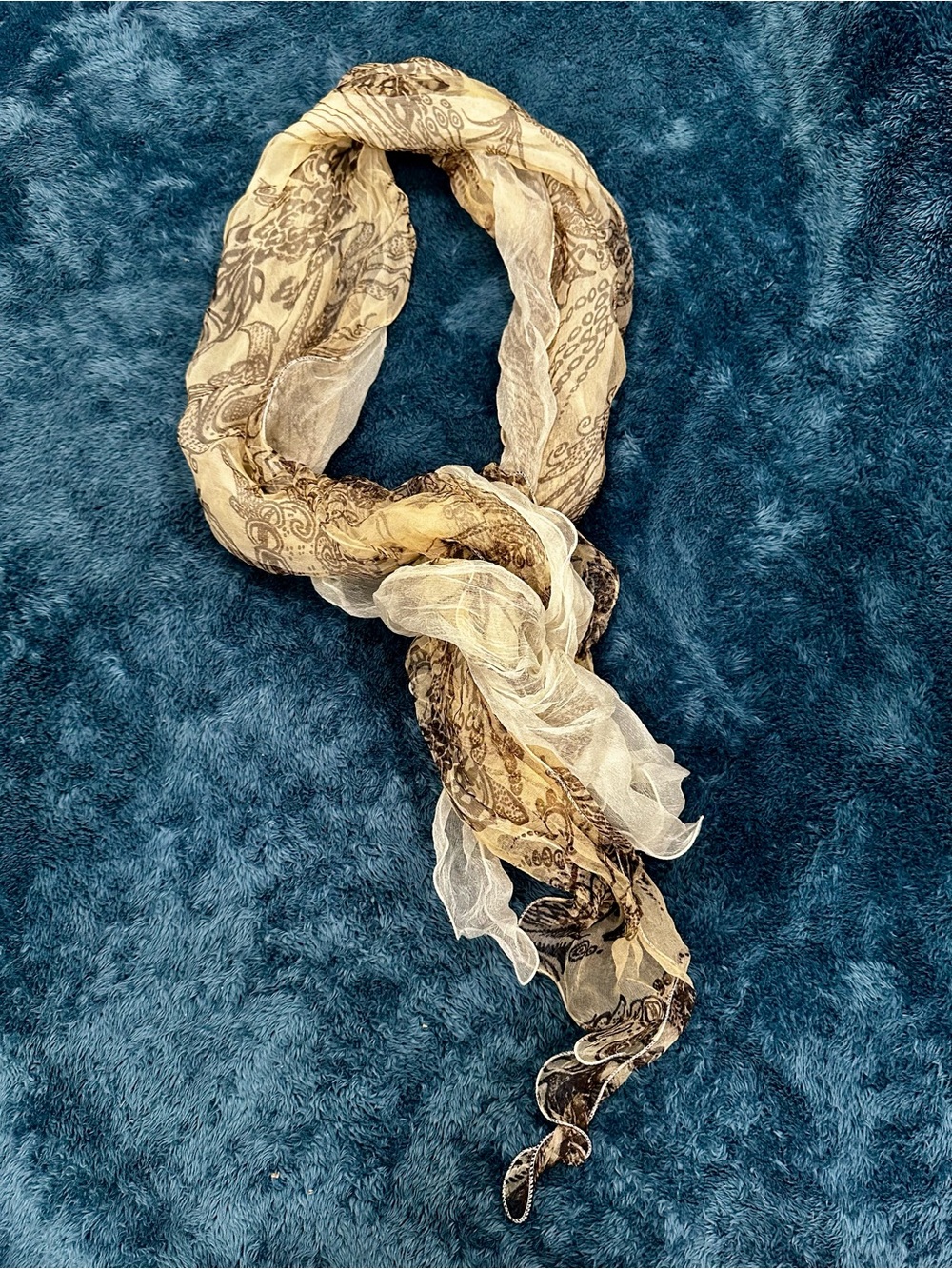 Naturally Knotty Silk Chiffon Ruffle Scarf Floral Lightweight 21x70